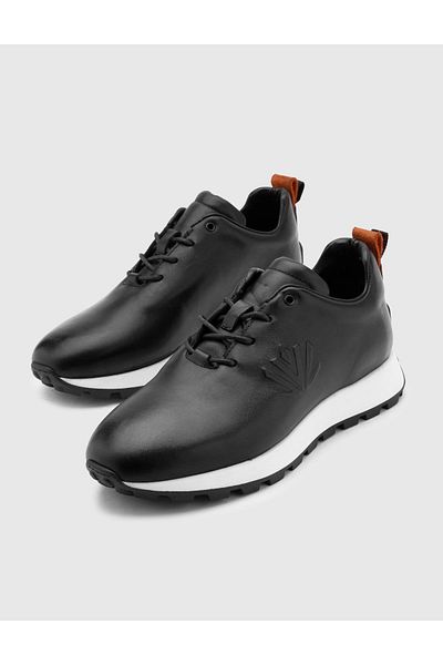 İLVİ Fausto Genuine Leather Men's Black Sports Shoes