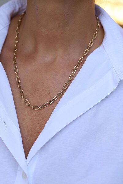 Yenigün Kuyumculuk 14 Ayar Altın Kalın Dikdörtgen Ataç Kolye