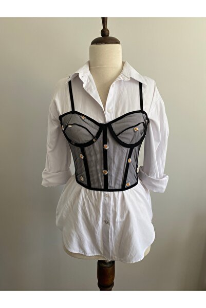 LEILA LINGERIE Kadın Papatya Nakışlı Askılı Transparan Seksi Büstiyer Bralet