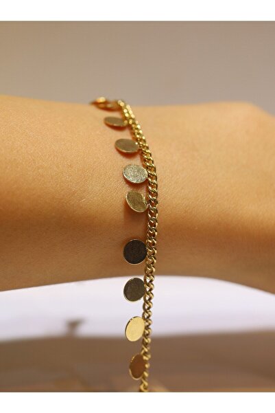 Yenigün Kuyumculuk 14 Ayar Altın Kalın Zincirli Pullu Bileklik