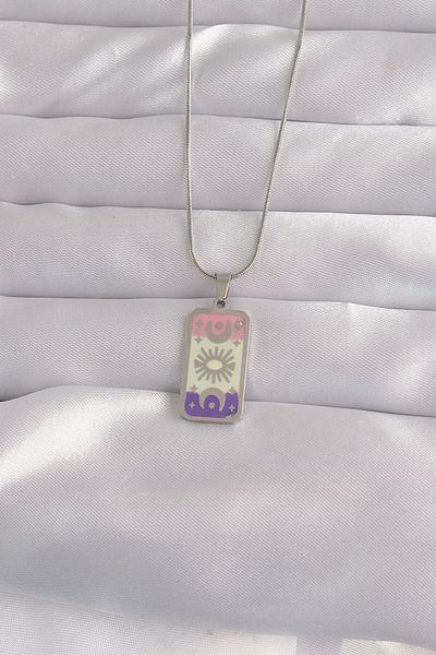 Maristas Steel Silver Color Mixed Enamel Moon Figure Tarot Necklace
