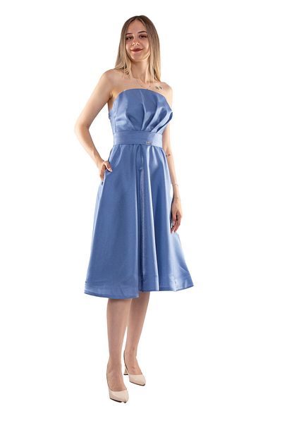 Dans 1211 Strapless Belted and Pocketed Bell Skirt Jacquard Midiboy Dress
