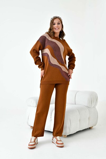 FTZ WOMEN Copper Colored Women's Set - Glitter Detailed Trousers 20508