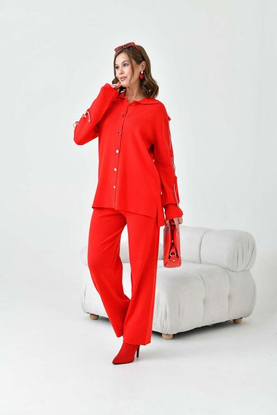 FTZ WOMEN Women's Sleeve Detailed Double Suit Red 20717