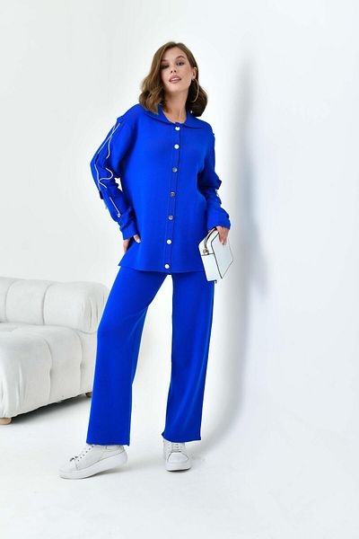 FTZ WOMEN Women's Sleeve Detailed Double Suit Saks Blue 20717