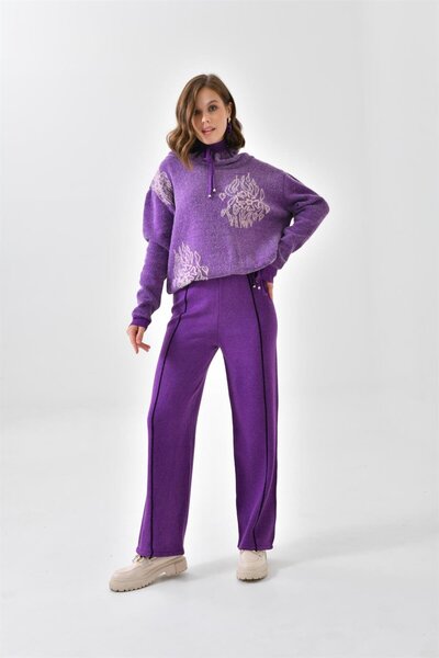 FTZ WOMEN Kadın Çiçek Desen Pantolonlu Takım Mor 20592