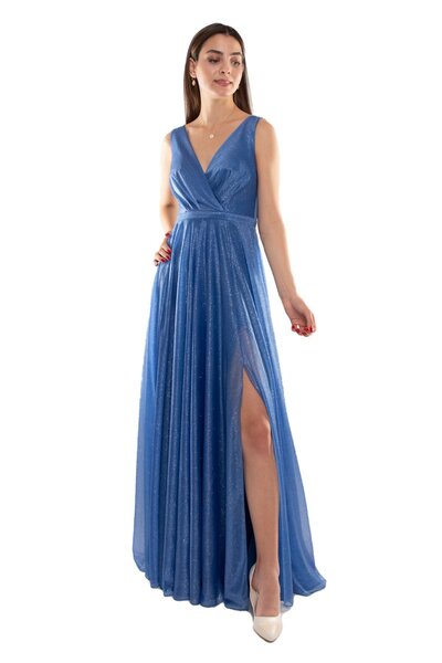 DORİDORCA 1182 KB Kendinden Simli Önü Yırtmaçlı Tül Elbise