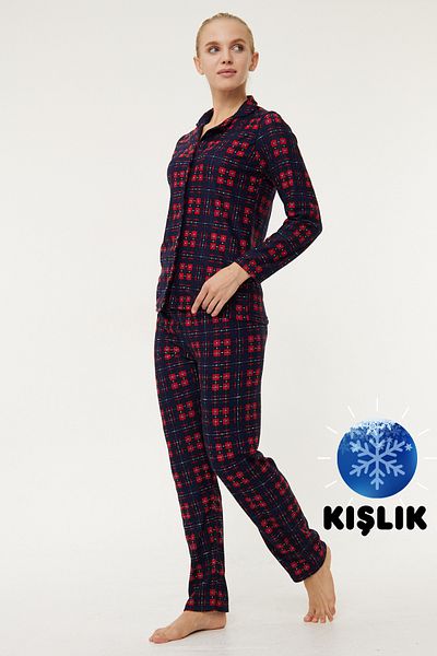 Oyga Women's Cotton Suede Patterned Pajama Set