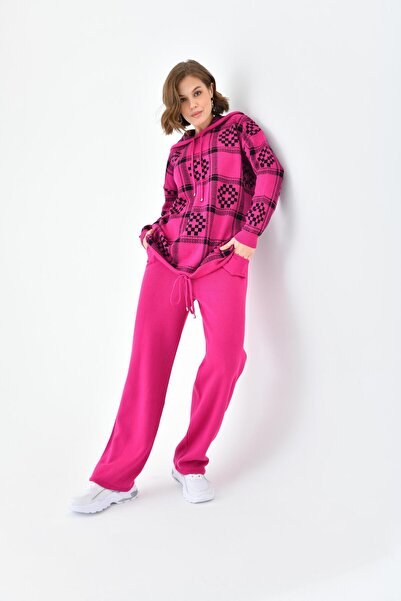 FTZ WOMEN بدلة نسائية منقوشة بالشطرنج مزدوجة فوشيا 20604