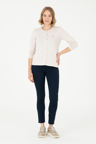 U.S. Polo Assn. Women's Stone Melange Basic Knitwear Cardigan 50288996 -Vr225