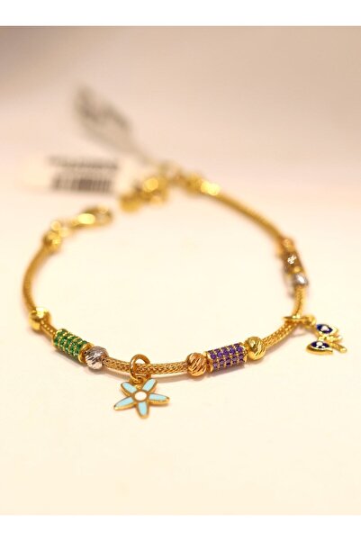 Yenigün Kuyumculuk 14 Ayar Altın Renkli Taşlı Model Kız Çocuk Bileklik