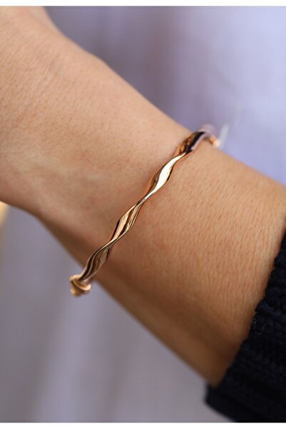 Yenigün Kuyumculuk 14 Ayar Altın Rose Dalgalı Kelepçe