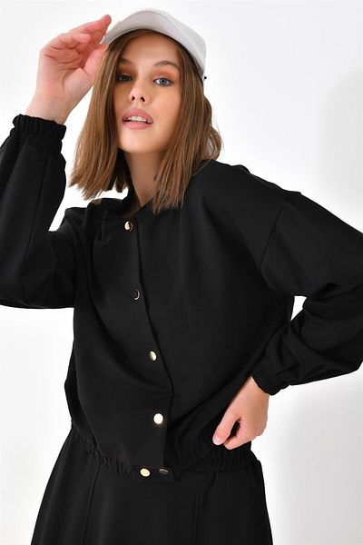 FTZ WOMEN Costum negru cu fustă cu două șiruri pentru femei 30619