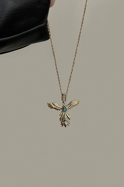 Okko Store Çelik Yeşil Taşlı Anka Kuşu Kolye