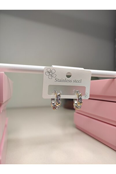 staınless steel Özel Vip X Model Zirkon Taşlı Altın Ve Gümüş Renk Çelik Küpe