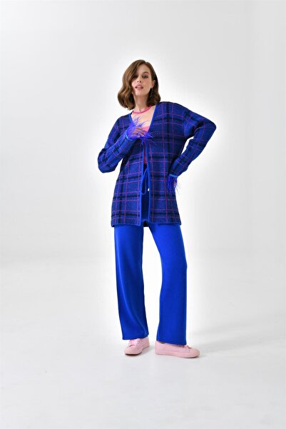 FTZ WOMEN Γυναικείο Σετ Παντελόνι με Λεπτομέρεια Φτερού μπλε κοβαλτίου Μπλε 2...