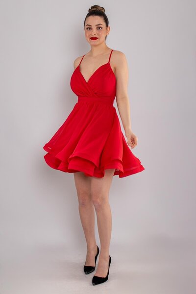 Saygın 237 İp Askılı Sırt Bağlamalı Kloş Kısa Elbise