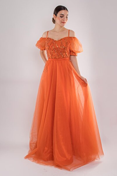 Saygın Giyim 488 Balon Kol İp Askılı Göğüs Payeli Uzun Tül Nişanlık