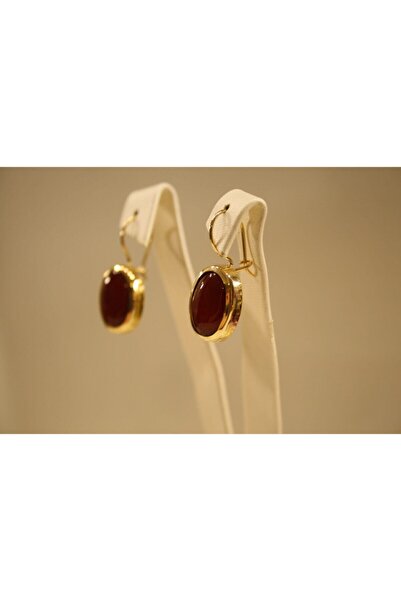 Yenigün Kuyumculuk 14 Ayar Altın Kadın Oval Akik Taşlı Küpe