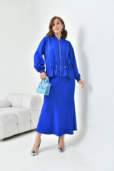 FTZ WOMEN Saks Blue Women's Set - Gathered Jacket and Skirt 30725