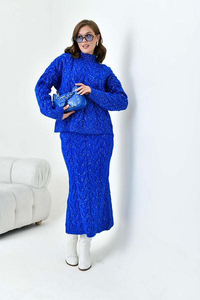 FTZ WOMEN Women's Glitter Detailed Double Suit Saks Blue 20731