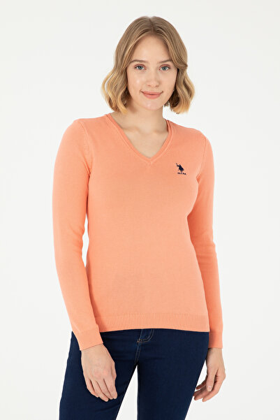 U.S. Polo Assn. Kadın Somon V Yaka Basic Kazak 50288997-VR047