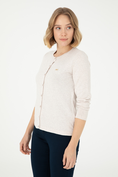 U.S. Polo Assn. Women's Stone Melange Basic Knitwear Cardigan 50288996 -Vr225