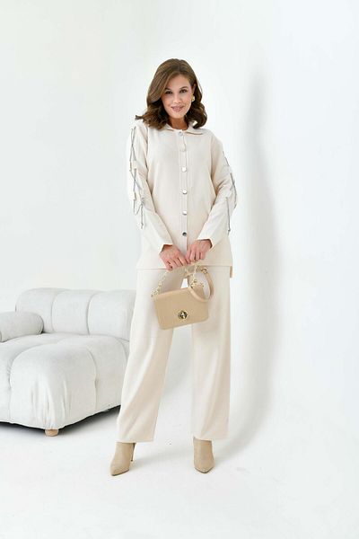 FTZ WOMEN Women's Sleeve Detailed Double Suit Ecru 20717