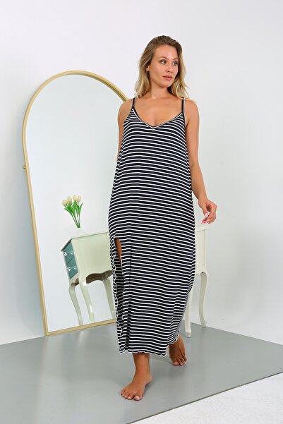 Mestore Fashion Line Women Large Size Rope Strap Cotton Long Nightgown 12107