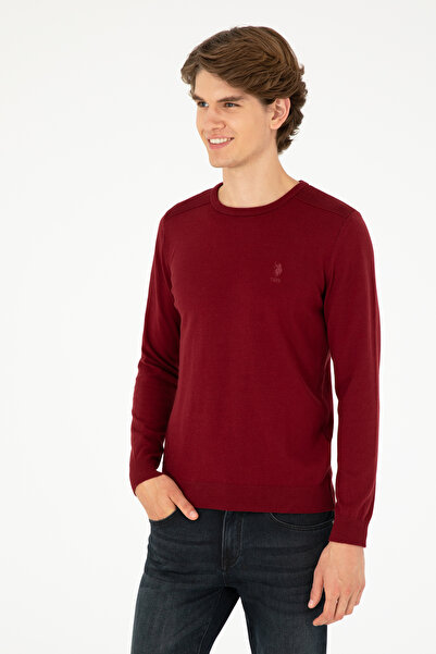 U.S. Polo Assn. Men's Slim Fit Crew Neck Burgundy Basic Sweater 50288888-Vr014
