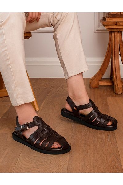 İLVİ Timpu Genuine Leather Men's Brown Sandals