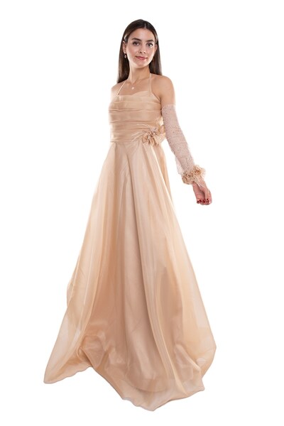 Saygın Giyim 461 Takma Kollu Straplez Organze Tül Nişanlık