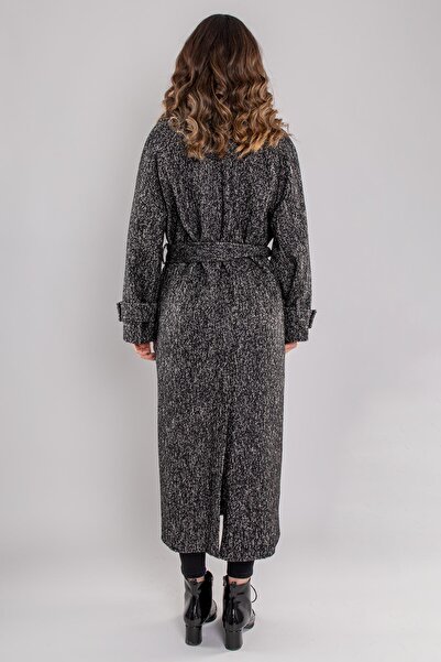 AYHAN 20288 Grizzled Belted Long Cashmere Coat