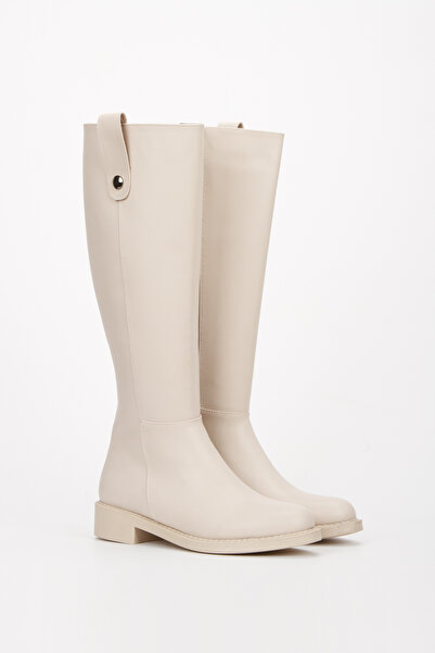 Ymn ayakkabı Kadın Bej Düz Taban Diz Altı Günlük Çizme