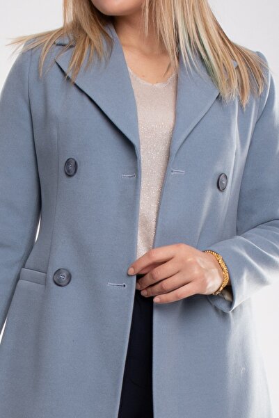 Olcay 3769 Büyük Beden P.m Düğmeli Erkek Yaka Kadın Kaşe Kaban