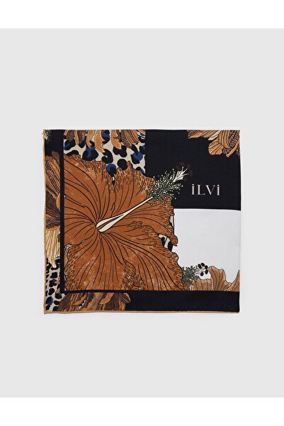 İLVİ Синьо-кавовий шовковий твіл Ros жіночий шарф