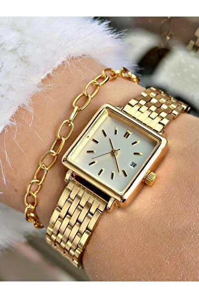 Tisaati Premium Series Square Calendar Metal Band Women's Wrist Watch-With Bracelet Gift