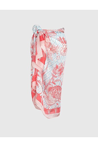 İLVİ Tampere Women's Pareo Red Blue Silk Chiffon