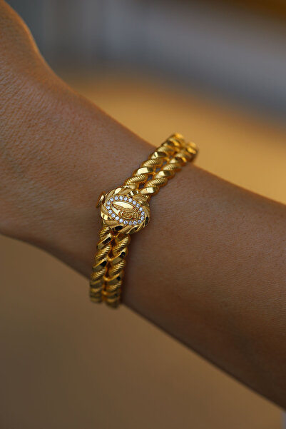 Yenigün Kuyumculuk 14 Ayar Altın Burgu Desenli Tuğralı Kelepçe