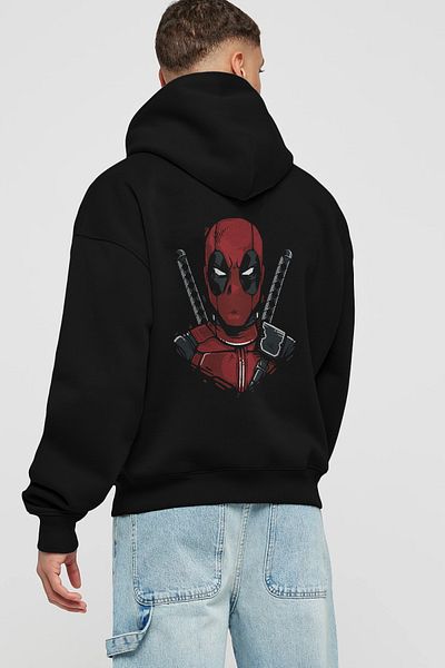 Ankhises Deadpool 4 - Hanorac negru oversize cu glugă pentru bărbați și femei
