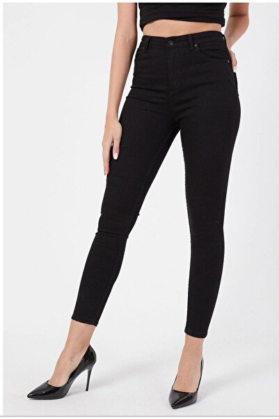 aideen بنطلون جينز بيلينيا 1982 ذو خصر عالٍ جدًا وساق ضيقة بالازو أسود قماش ق...