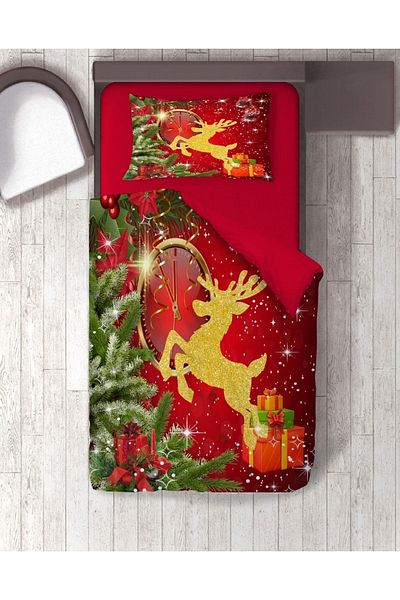 hediyechy Vita Desing Christmas - طقم غطاء لحاف مطبوع عليه كلوز فردي