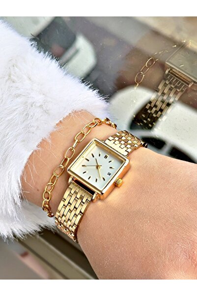 Tisaati Premium Series Square Calendar Metal Band Women's Wrist Watch-With Bracelet Gift