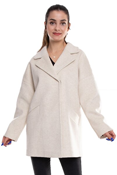 Olcay 3749 Kasha Oversize Erkek Yaka Çıtçıtlı Kadın Kısa Kaban
