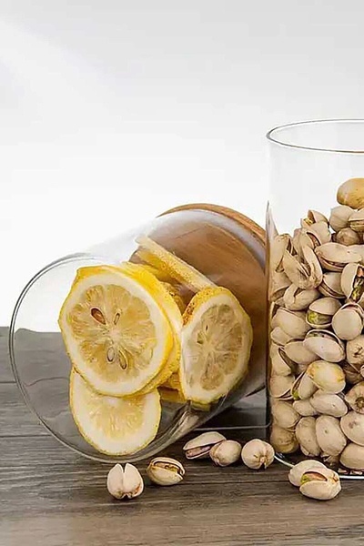 AVANTAGE HOME Donna - 3 Pieces Bamboo Vacuum Lid Borosilicate Glass Storage Container 16 x 8.5 cm, Spice Bowl 750 ml