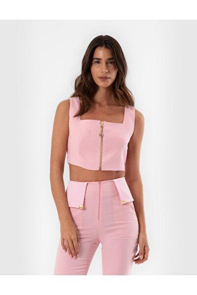 İLVİ Jania Kadın Bluz Crop Pembe