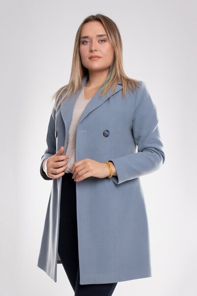 Olcay 3769 Büyük Beden P.m Düğmeli Erkek Yaka Kadın Kaşe Kaban