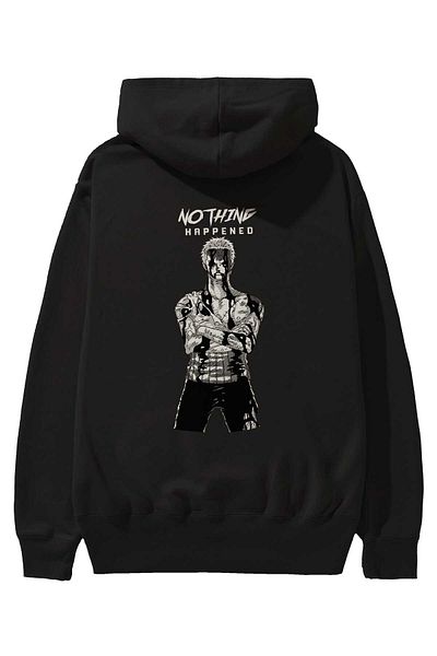 Ankhises Roronoa Zoro 3 copii Imprimat pe spate Hanorac negru supradimensionat cu glugă Bărbați Femei