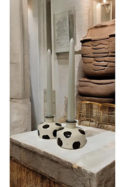 Porselian El Yapımı Minimalist Taş Mumluk Seti, Benekli Mumluk