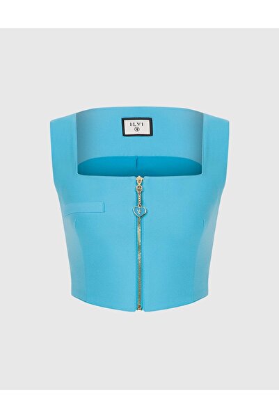 İLVİ Jania Kadın Bluz Crop Mavi